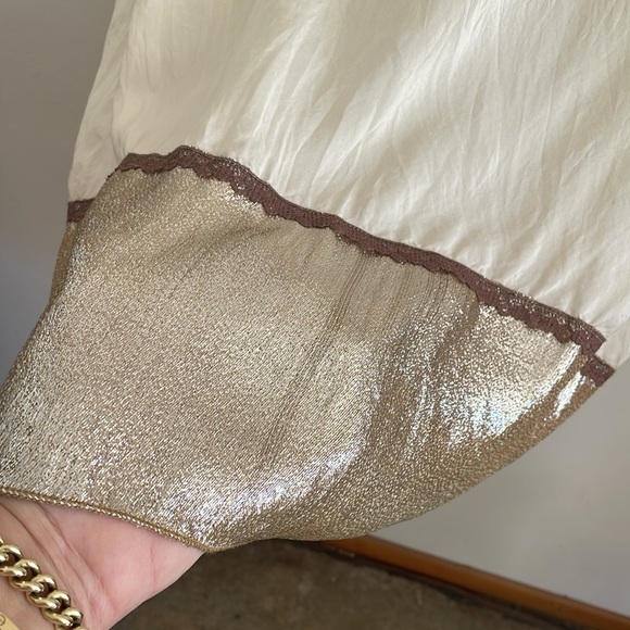 NWT Rozae Nichols luxurious cream and gold silk lined skirt w/back tie Sz Med - Picture 4 of 10